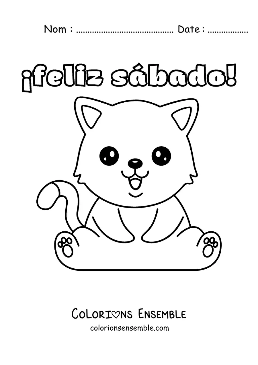 Image à colorier de bon samedi avec un chat adorable animé