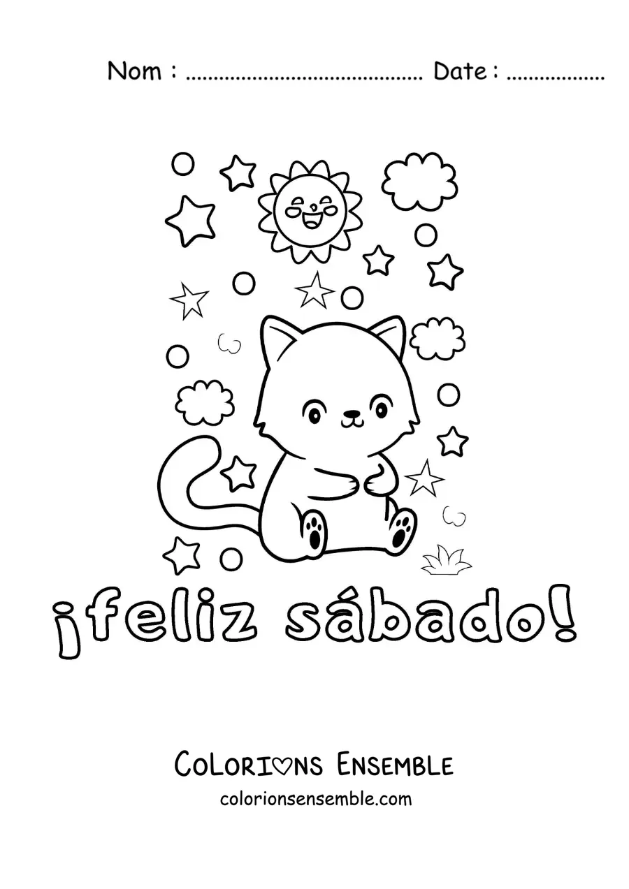 Image à colorier de bon samedi avec un chat animé