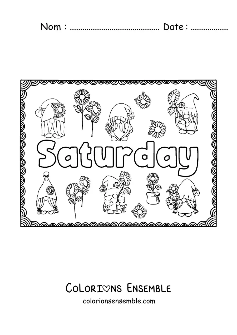 Image à colorier d'une affiche Saturday avec des dessins animés