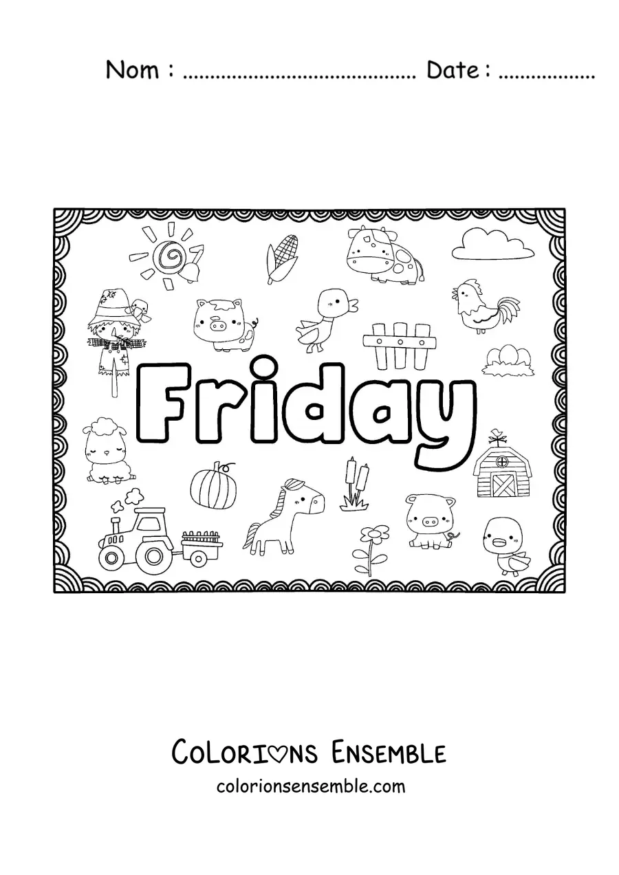 Image à colorier d'une affiche Friday avec des dessins animés