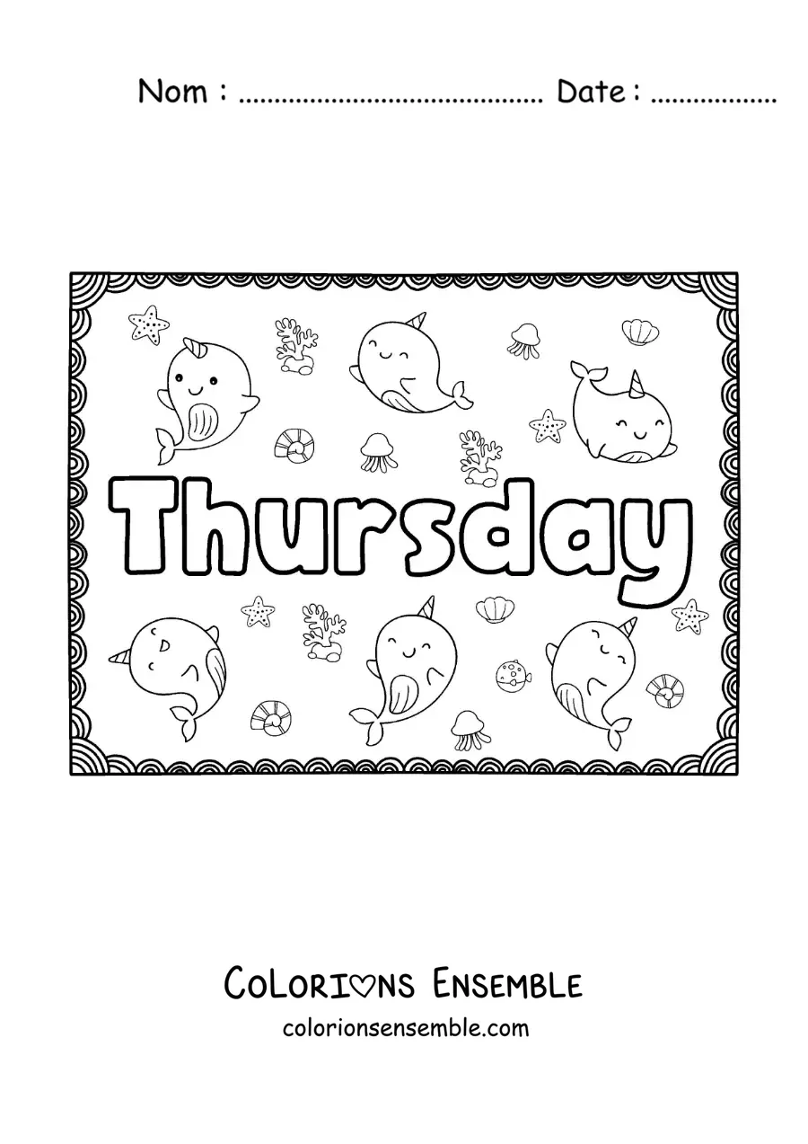 Image à colorier d'une affiche Thursday avec des dessins animés