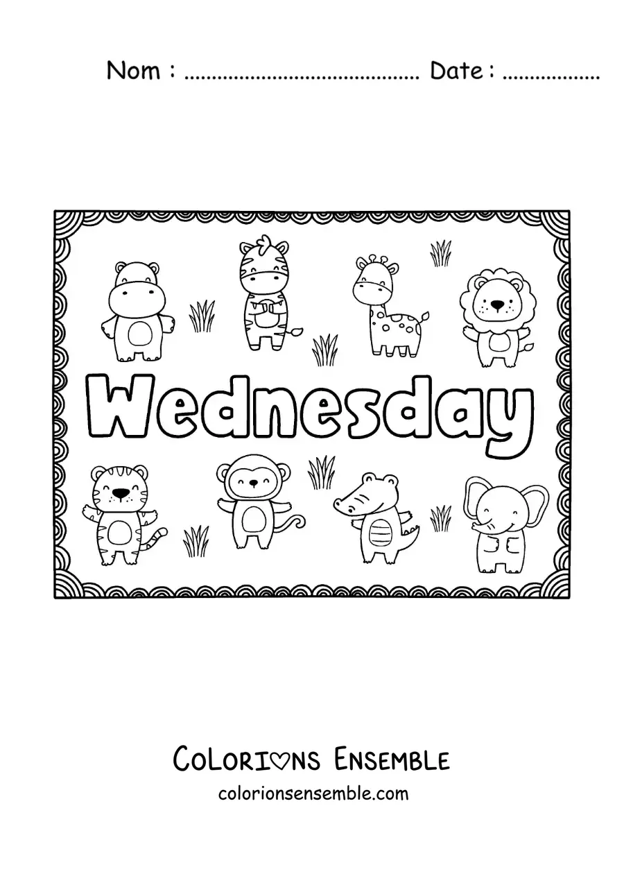 Image à colorier d'une affiche Wednesday avec des dessins animés