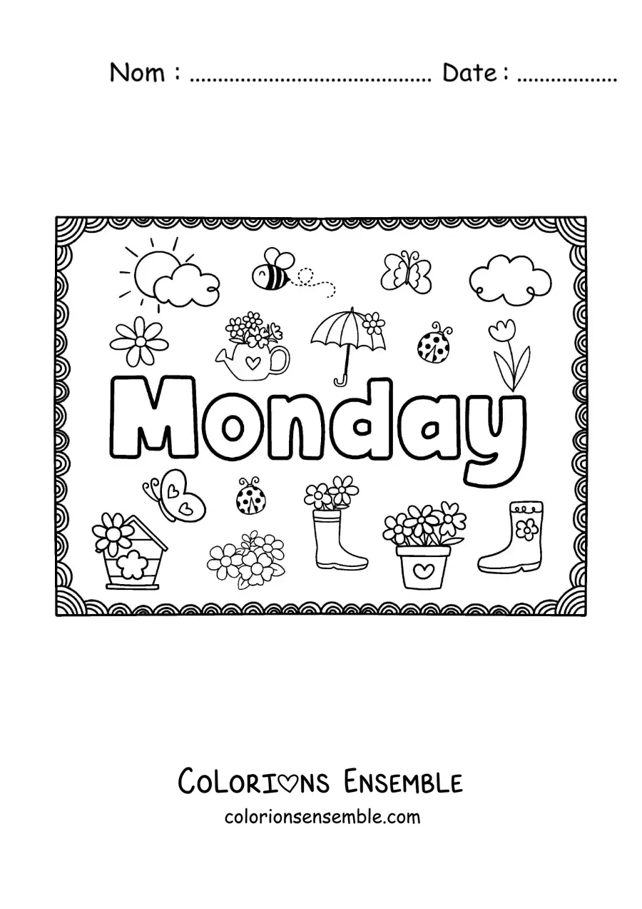 Image à colorier d'une affiche Monday avec des dessins animés