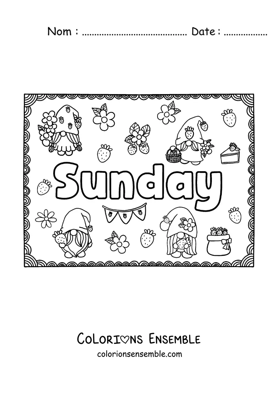 Image à colorier d'une affiche Sunday avec des dessins animés
