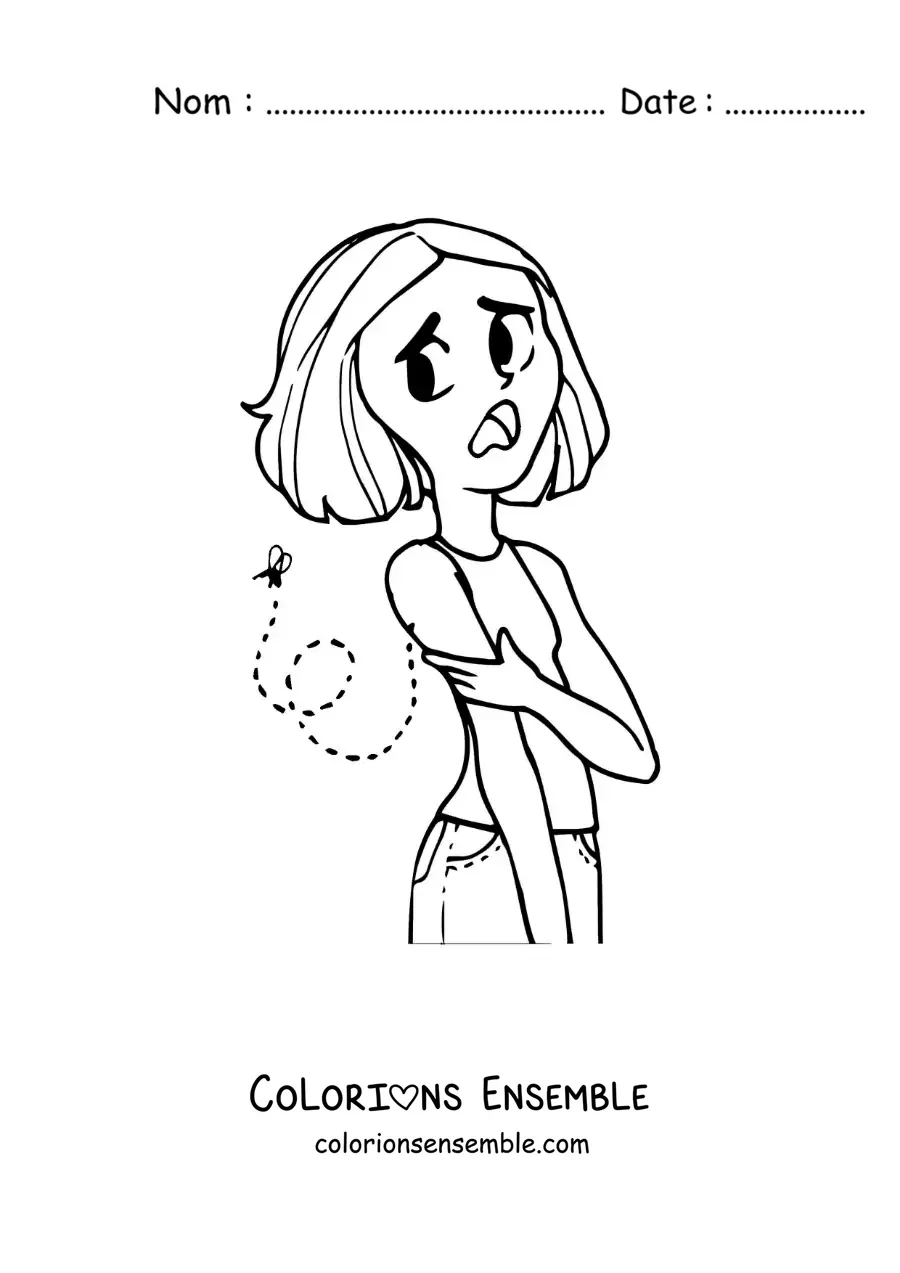 Image à colorier d’une petite fille avec une piqûre de moustique