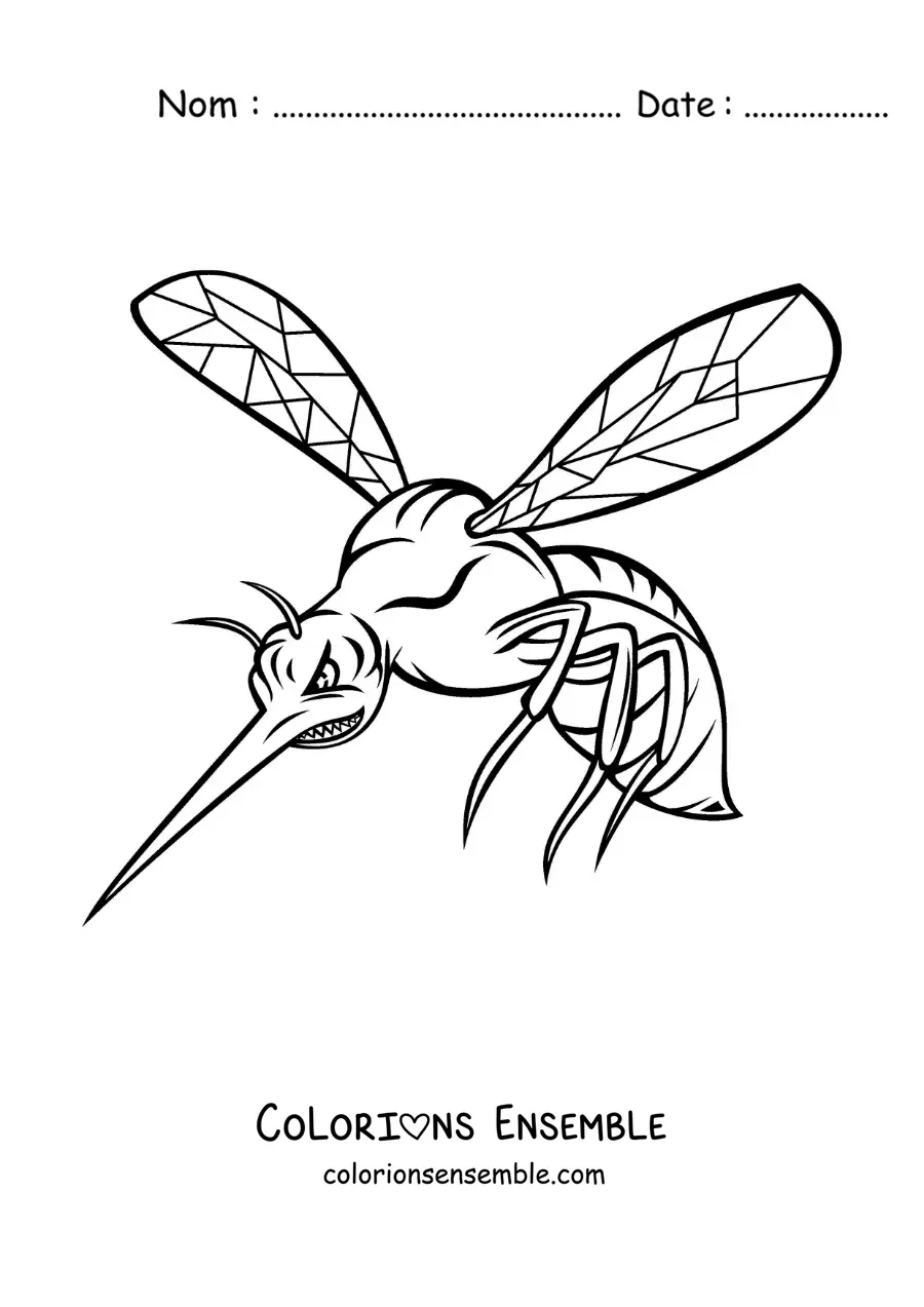 Image à colorier d’un moustique Aedes aegypti rigolo et en colère