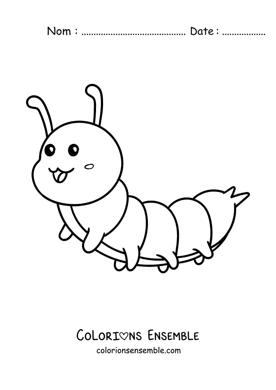 Image à colorier d’une chenille kawaii rigolote