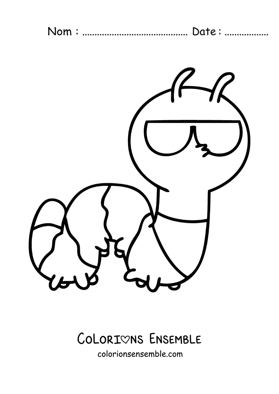 Image à colorier d’une chenille rigolote avec des lunettes de soleil
