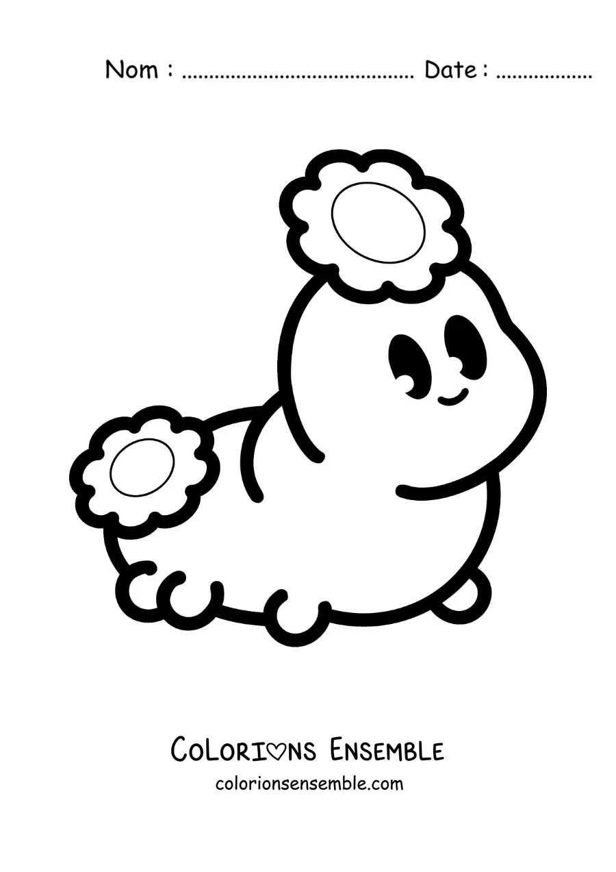 Image à colorier d’une jolie chenille kawaii avec des fleurs