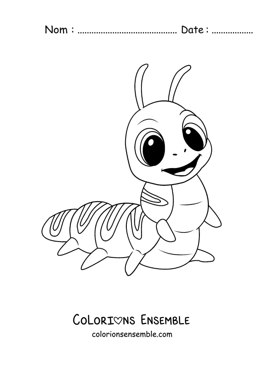 Image à colorier d’une chenille souriante en dessin animé