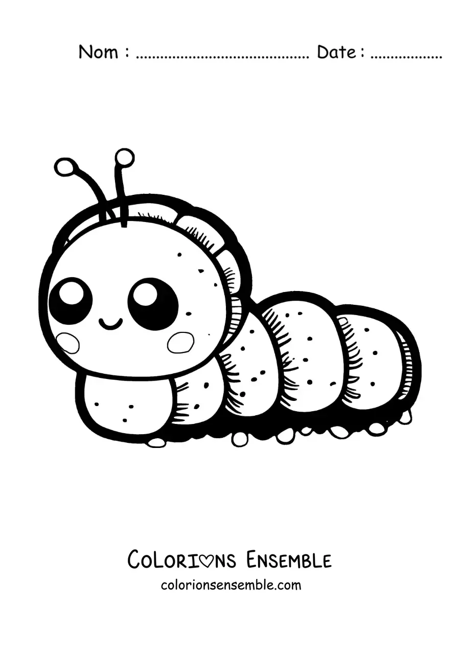 Image à colorier d’une chenille kawaii et facile