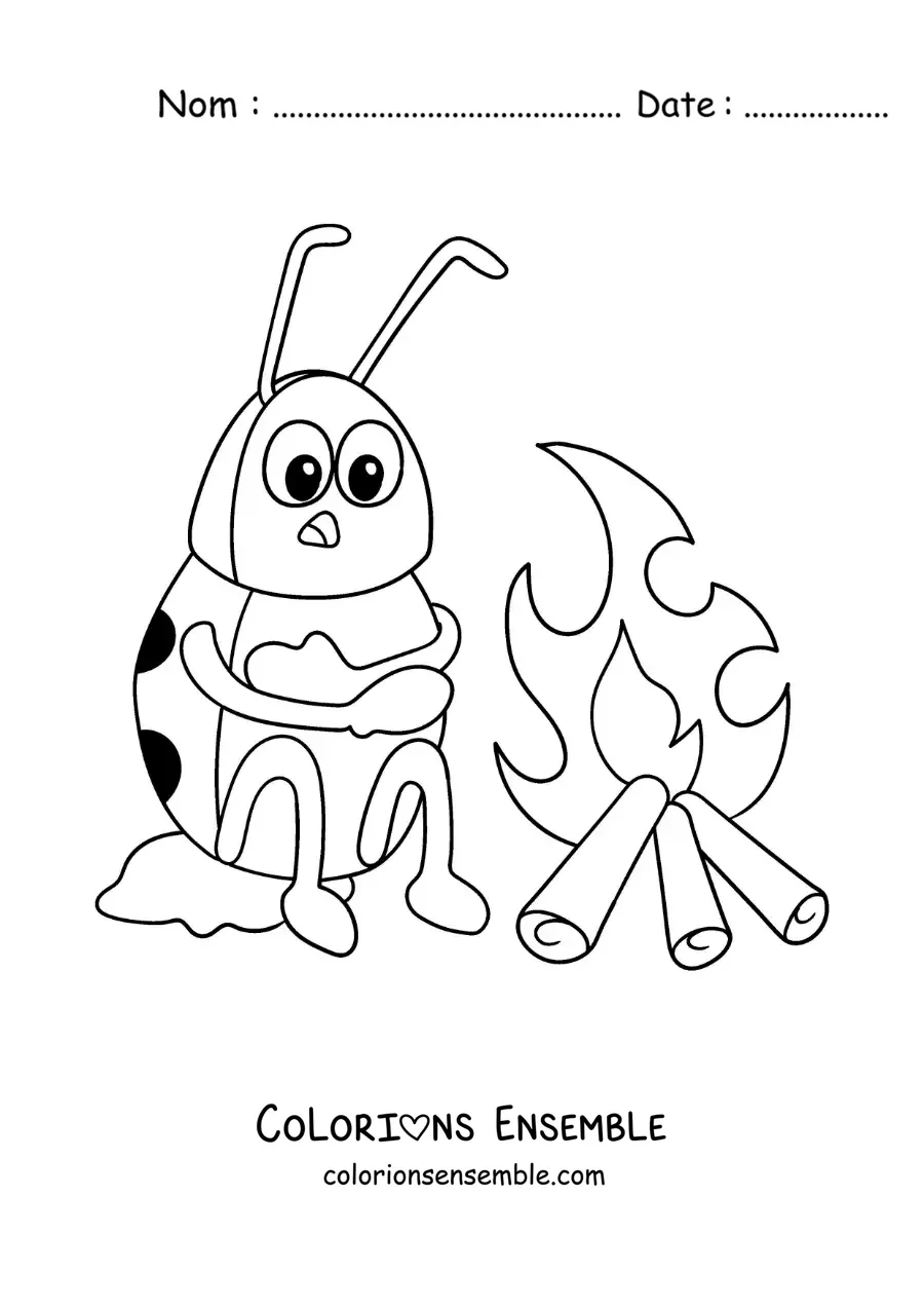 Image à colorier d’une coccinelle qui a froid en dessin animé