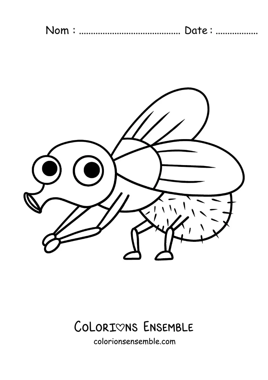 Image à colorier d’une mouche rigolote qui nettoie ses pattes