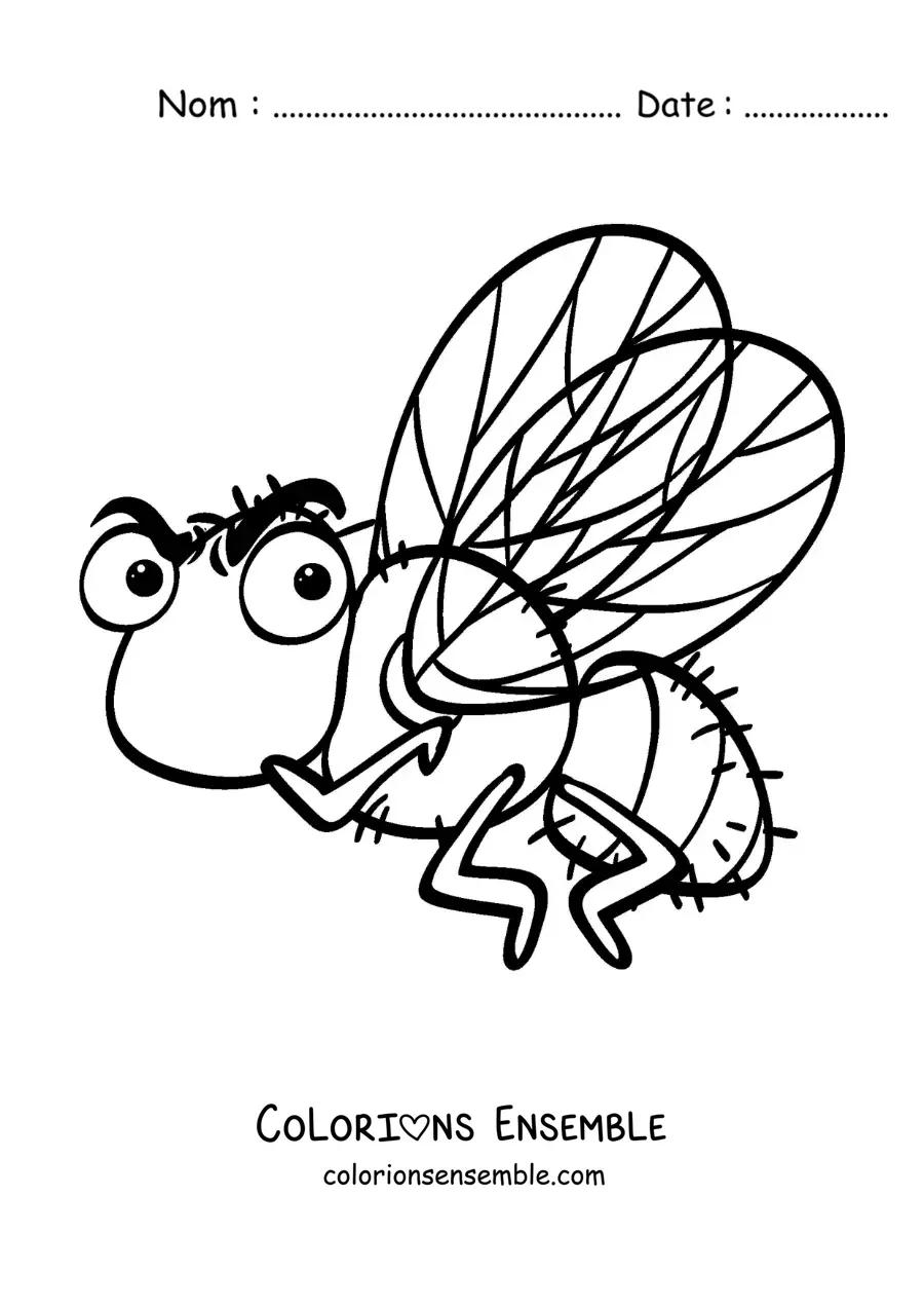 Image à colorier d’une mouche domestique rigolote et en colère