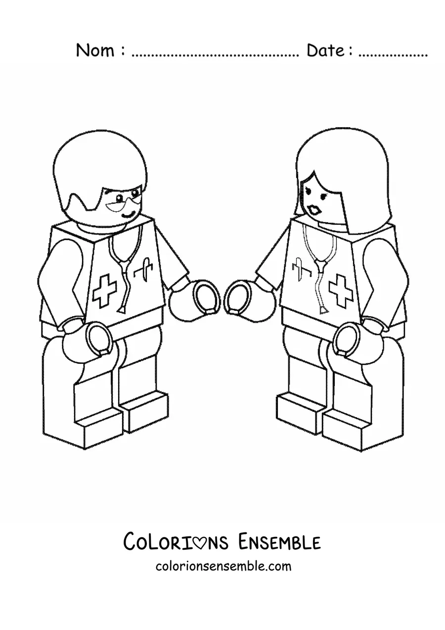 Image à colorier de deux médecins en Lego