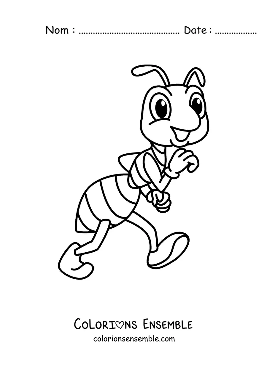 Image à colorier d’une fourmi rigolote qui marche