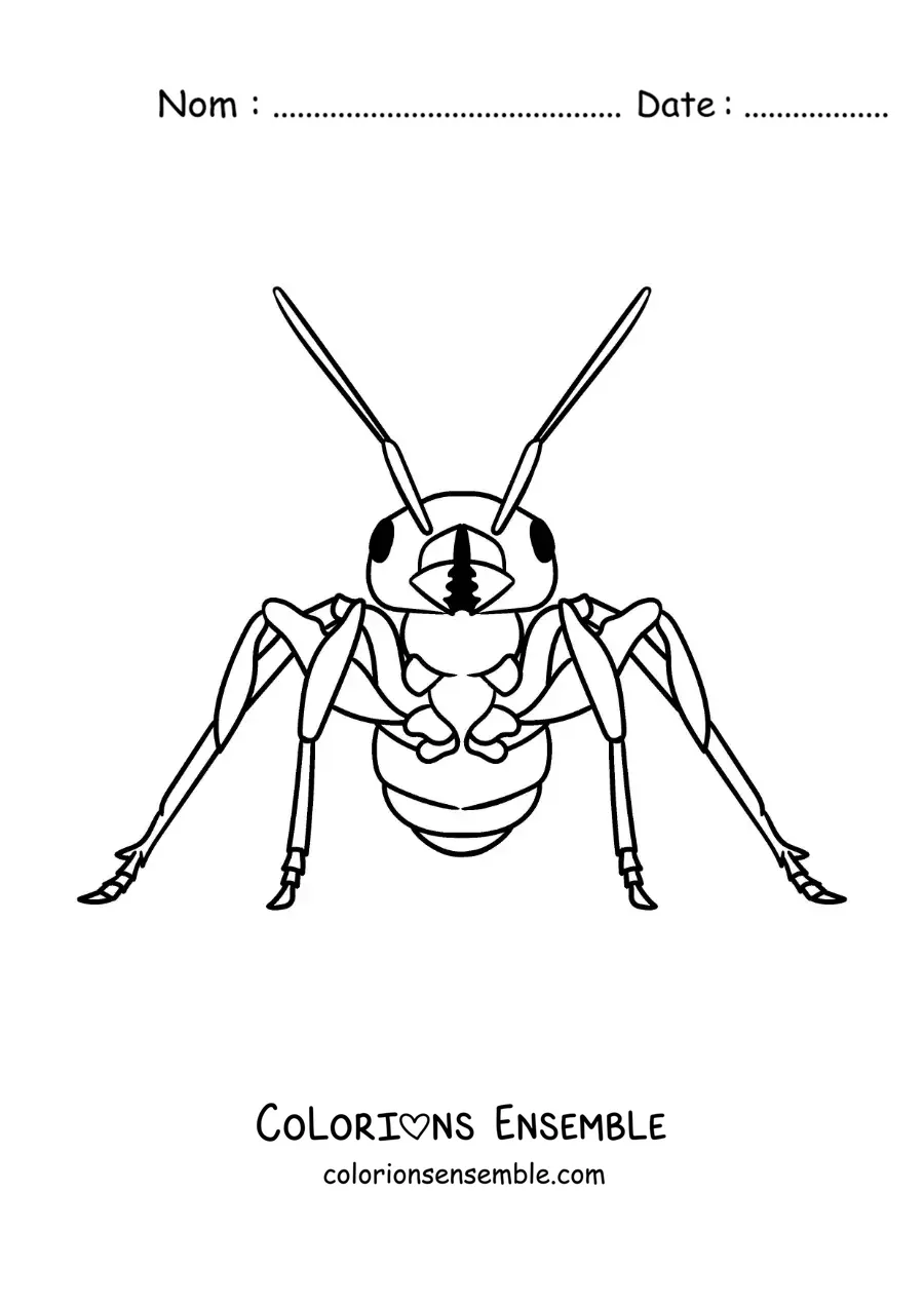 Image à colorier d’une fourmi réaliste vue de face