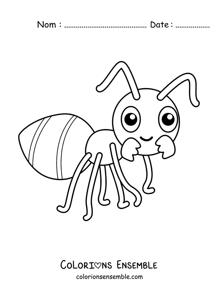 Image à colorier d’une fourmi rigolote pour enfants