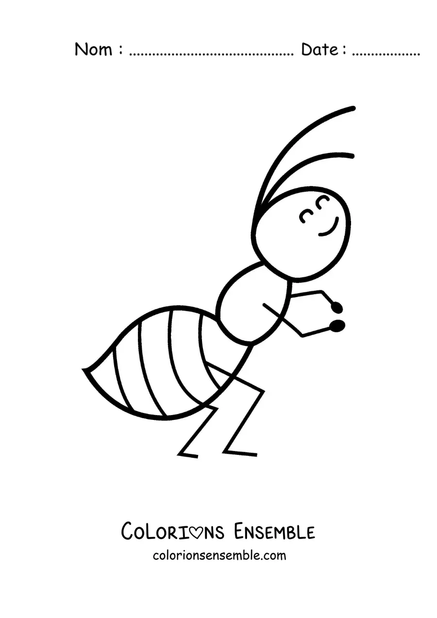 Image à colorier d’une fourmi kawaii qui danse