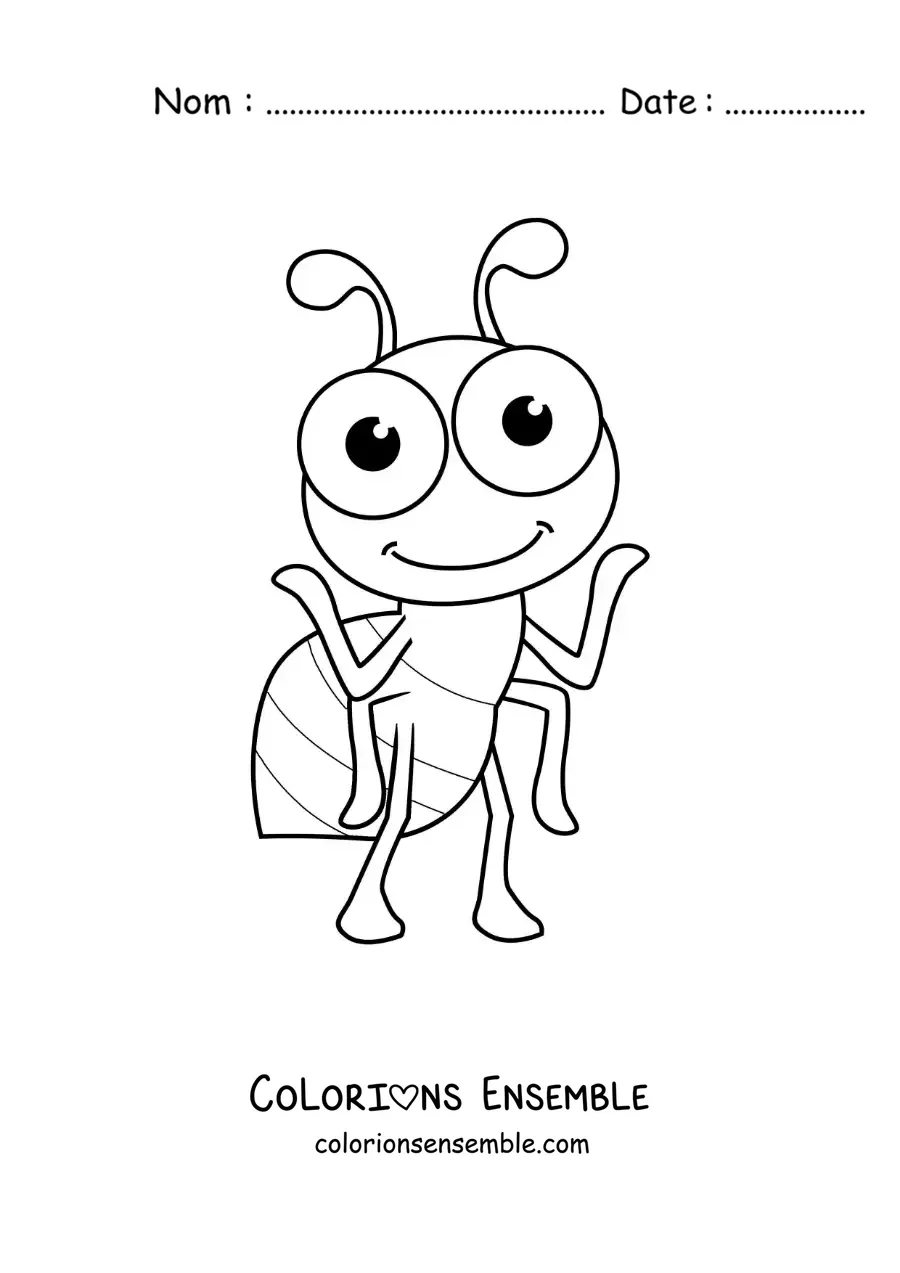 Image à colorier d’une fourmi kawaii rigolote
