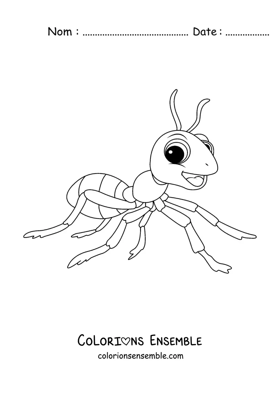 Image à colorier d’une fourmi animée heureuse
