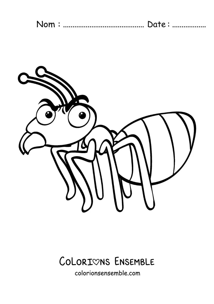 Image à colorier d’une fourmi animée en colère