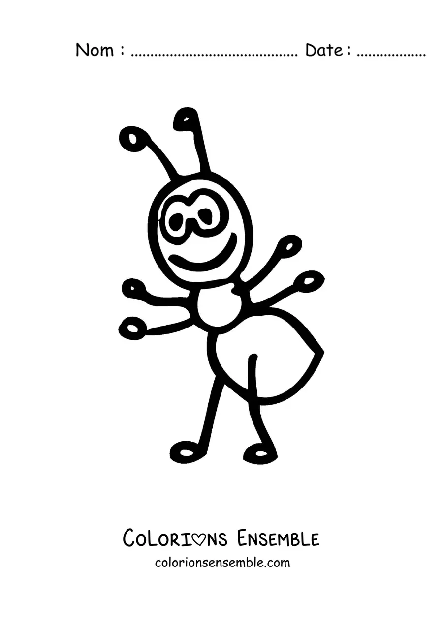 Image à colorier d’une grande fourmi animée facile
