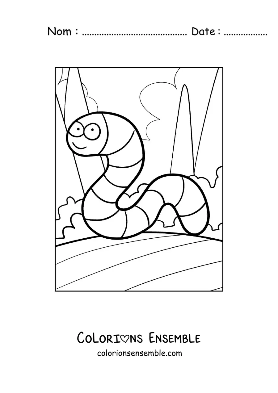 Image à colorier d’un ver de terre rigolo animé