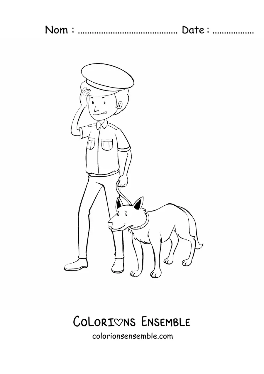 Image à colorier d’un policier avec un chien policier
