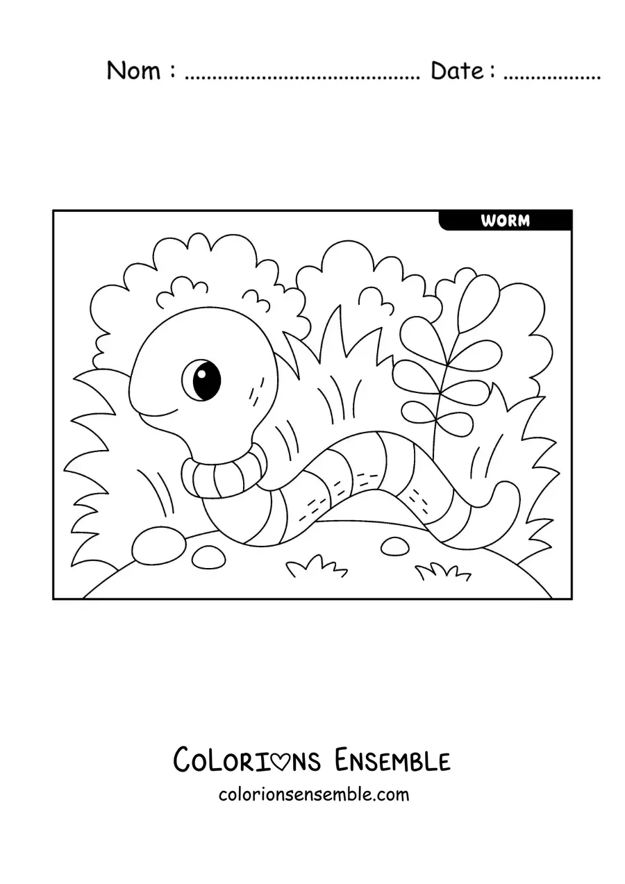 Image à colorier d’un mignon ver de terre animé