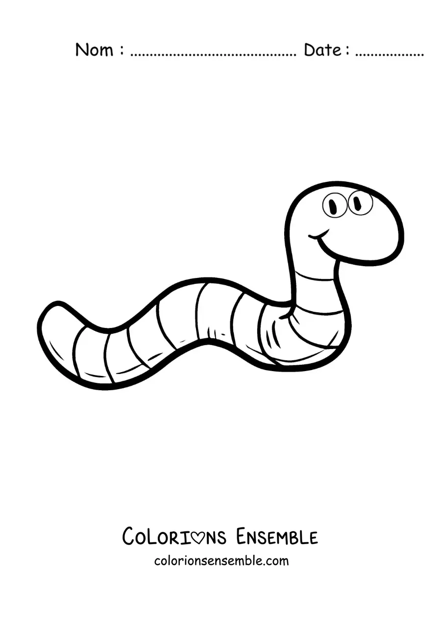 Image à colorier d’un grand ver de terre rigolo animé