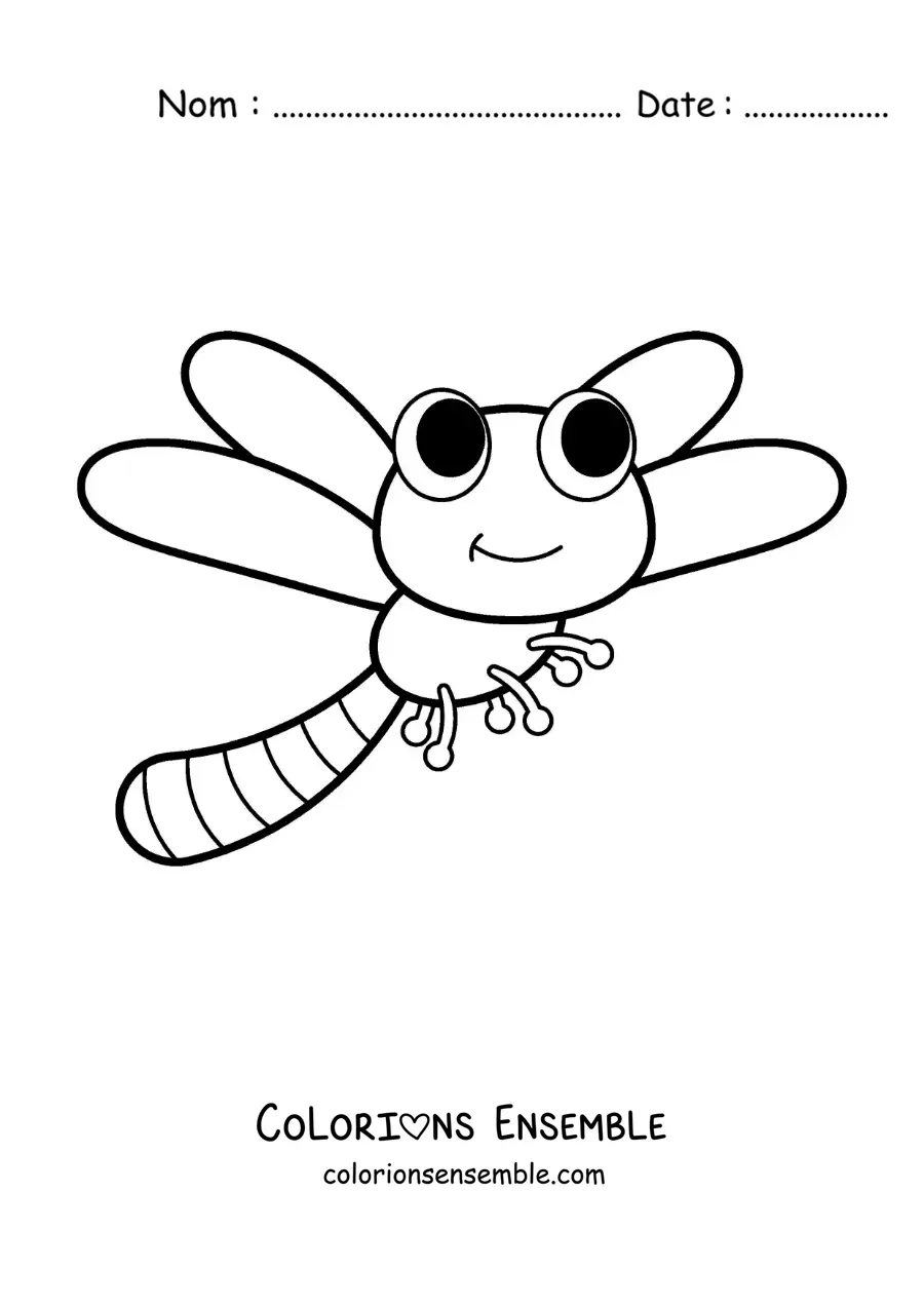 Image à colorier d’une libellule animée en vol