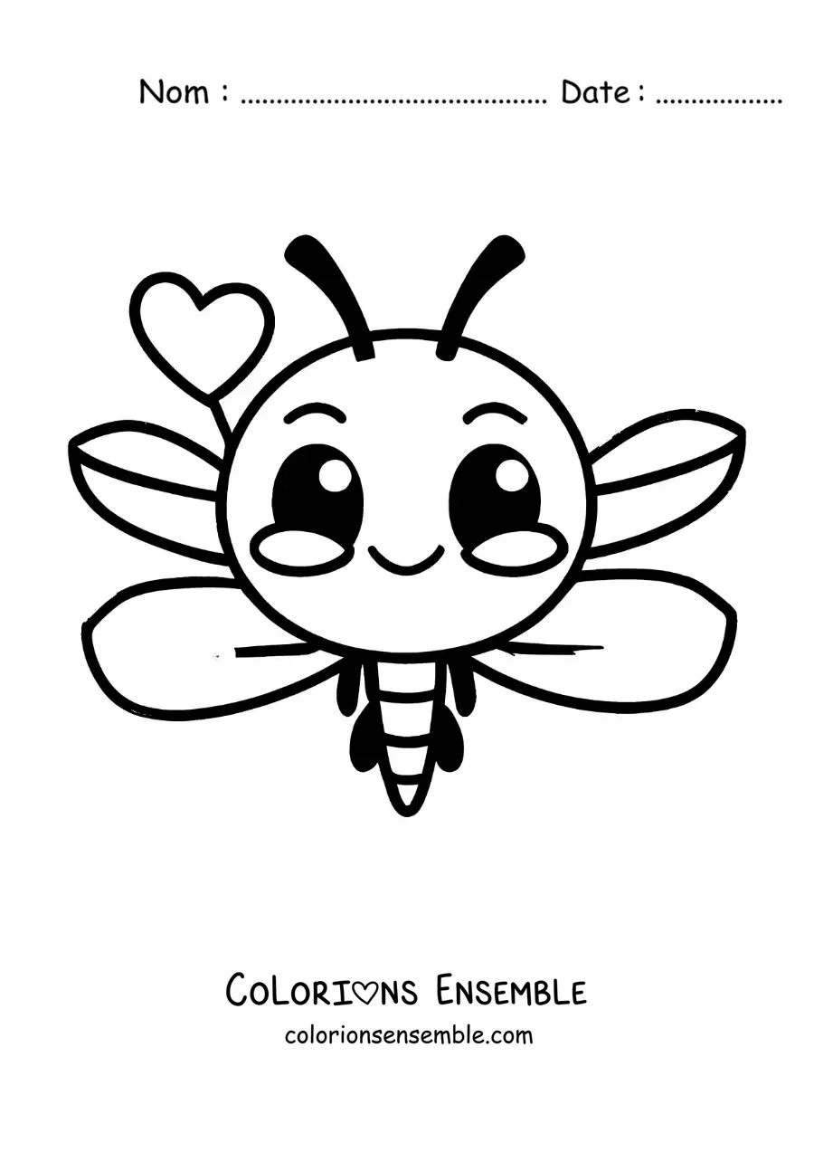 Image à colorier d’une libellule animée kawaii pour enfants