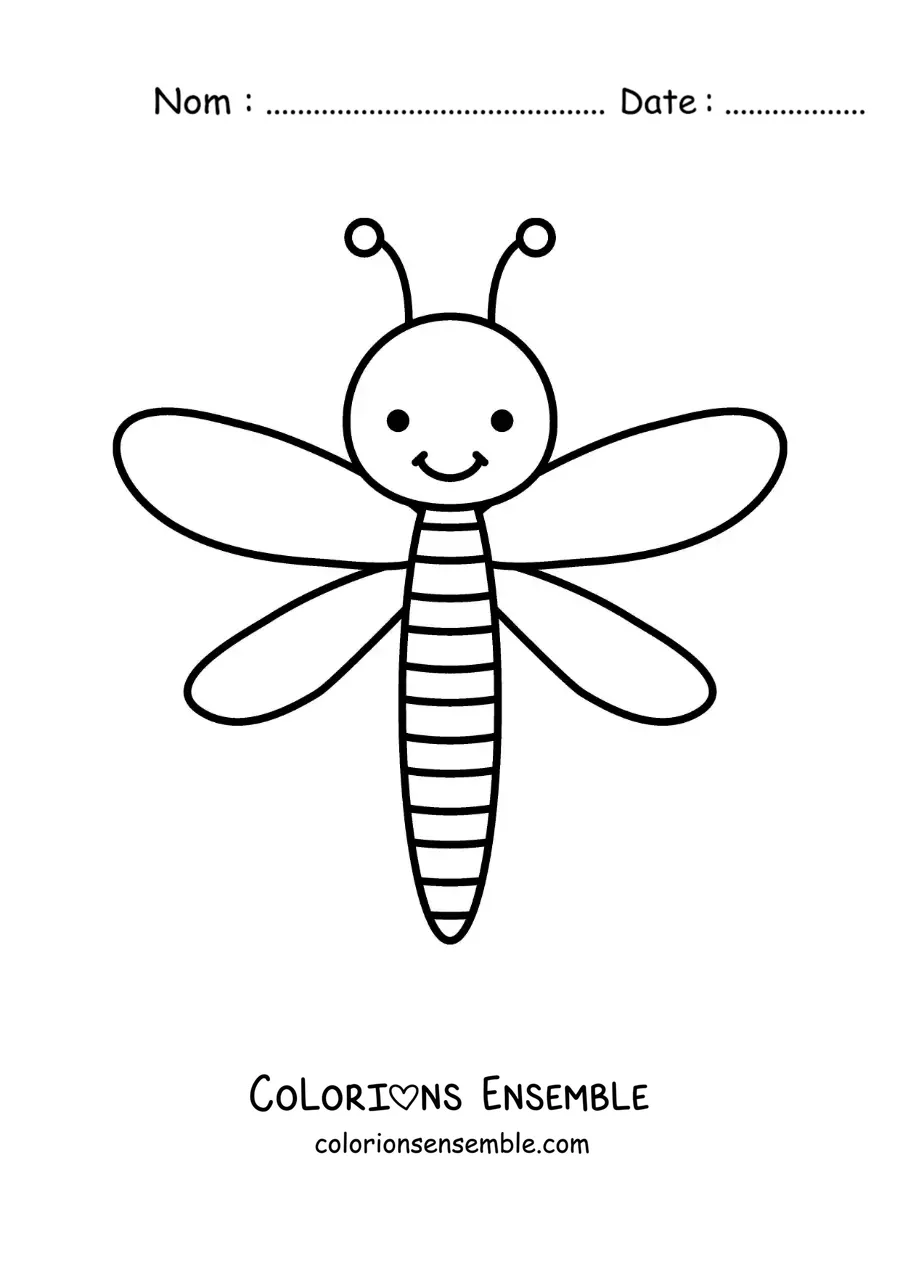 Image à colorier d’une libellule animée pour enfants
