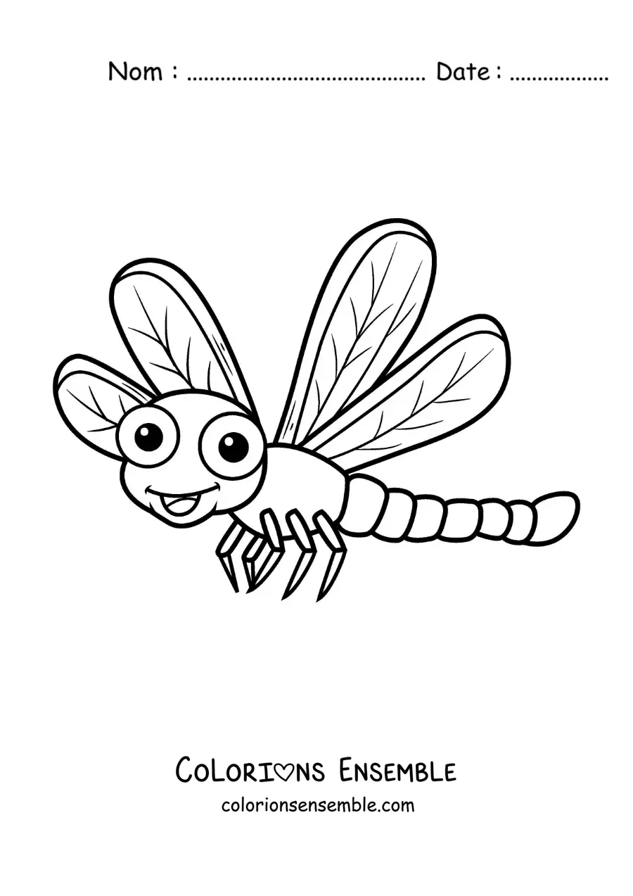 Image à colorier d’un dessin de libellule rigolote