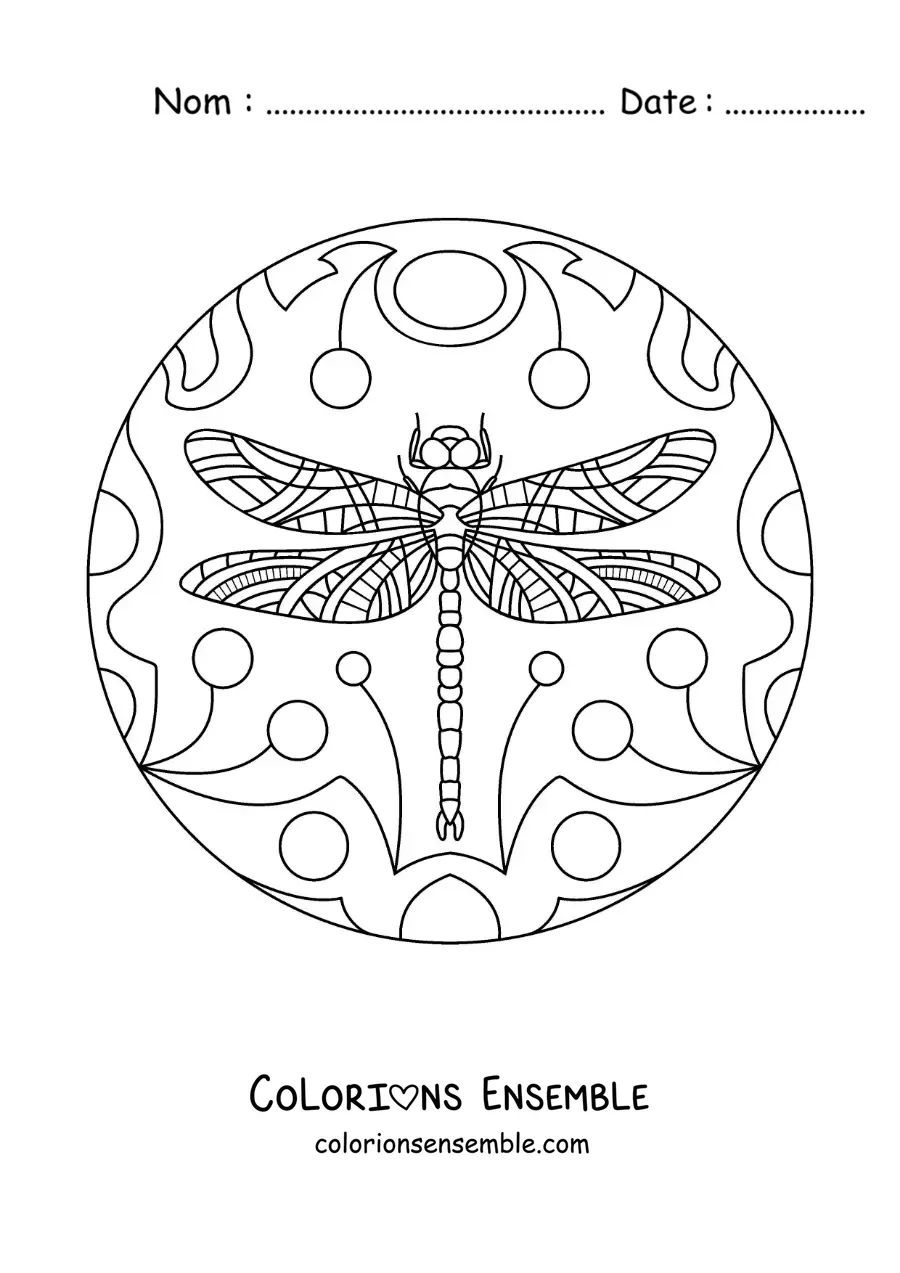 Image à colorier d’un mandala de libellule