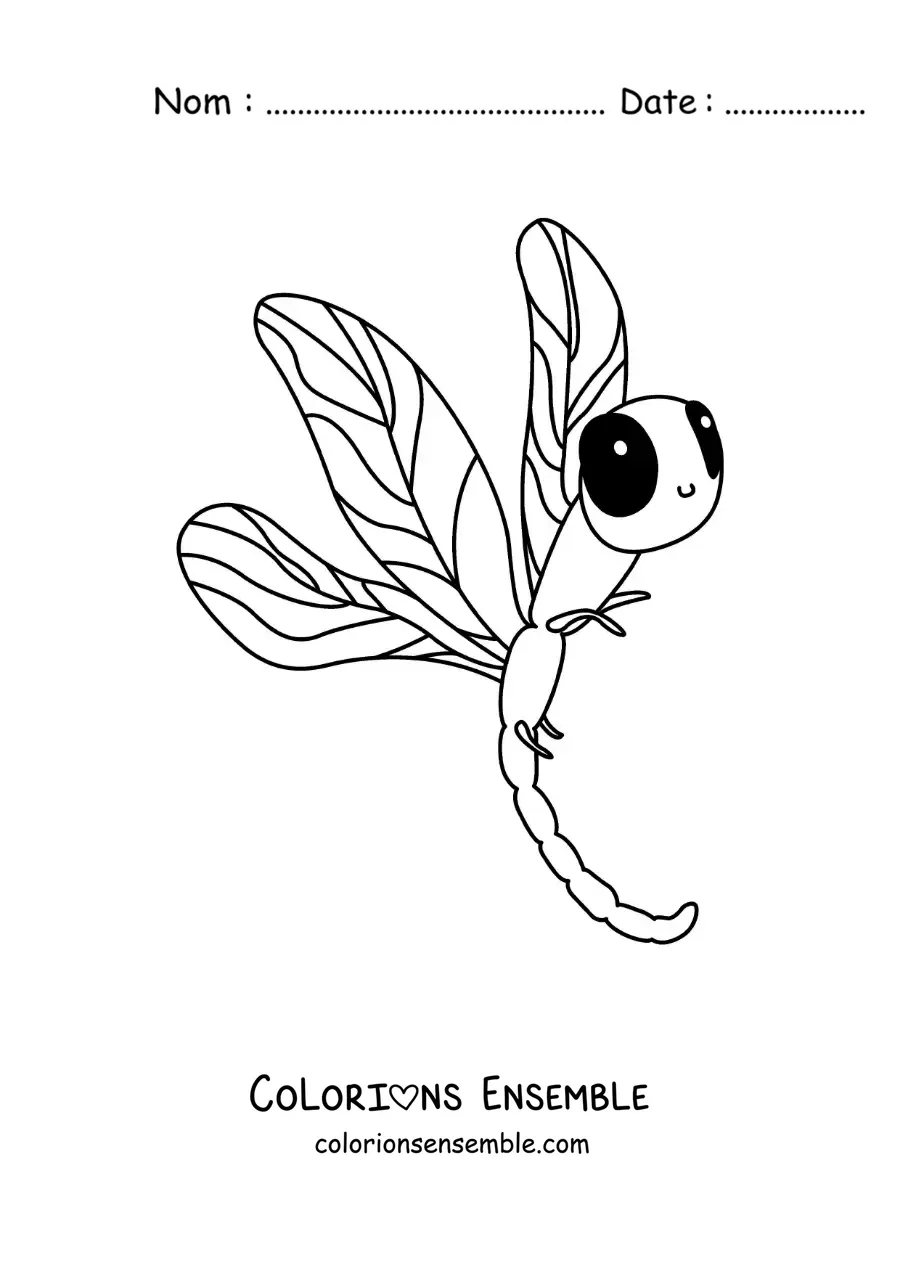 Image à colorier d’une libellule animée pour enfants