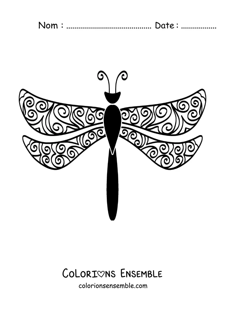 Image à colorier d’une libellule en mandala