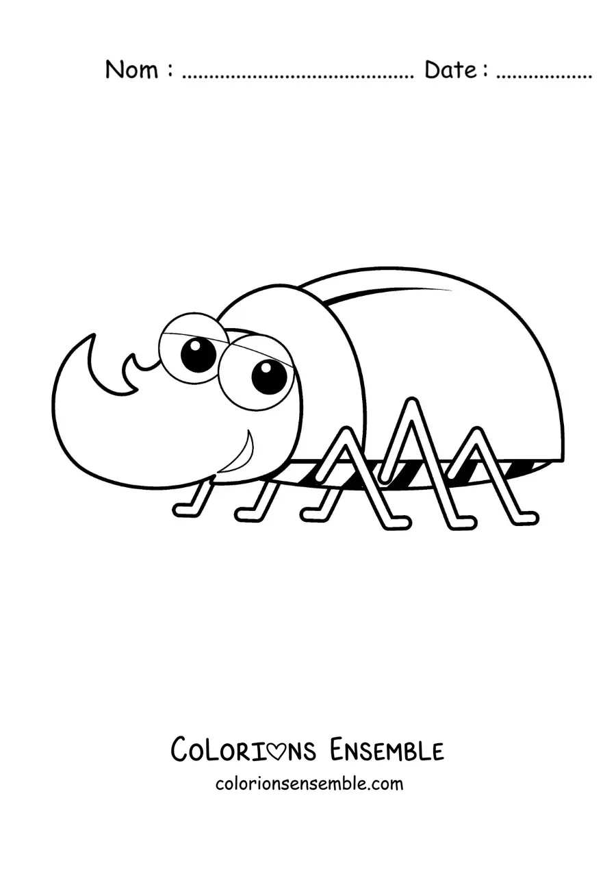 Image à colorier d’un scarabée rhinocéros animé pour enfants