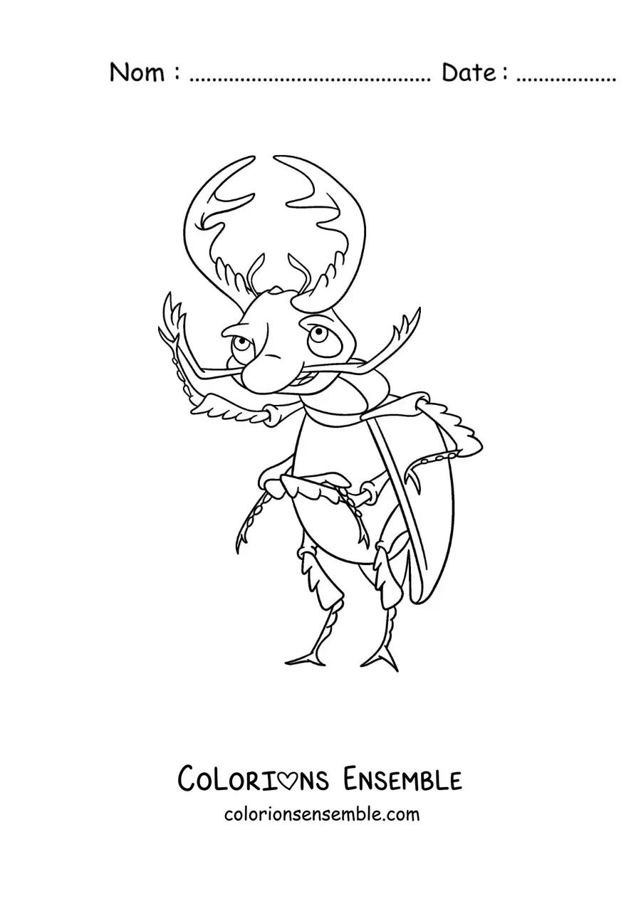 Image à colorier d’un lucane en colère animé