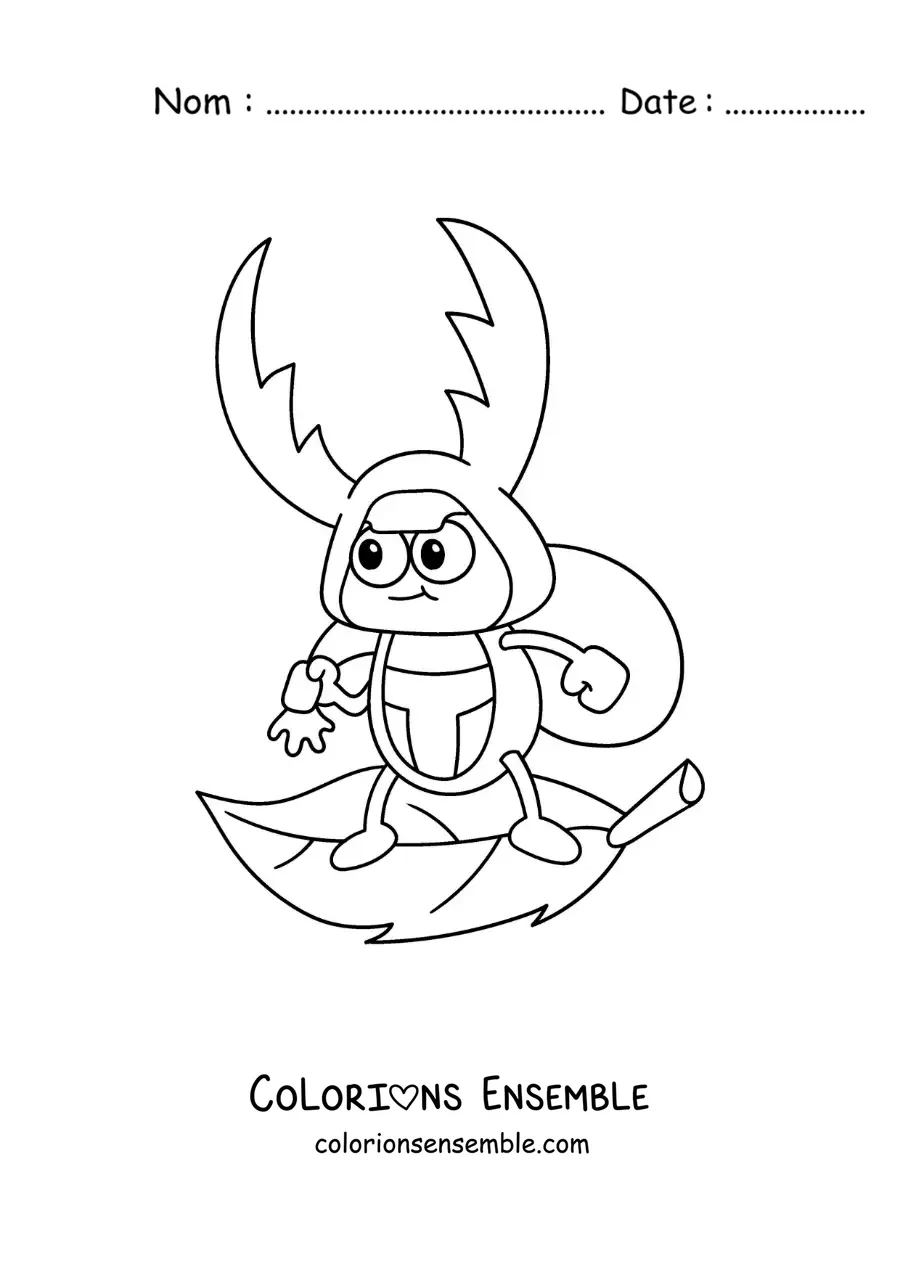 Image à colorier d’un lucane animé rigolo