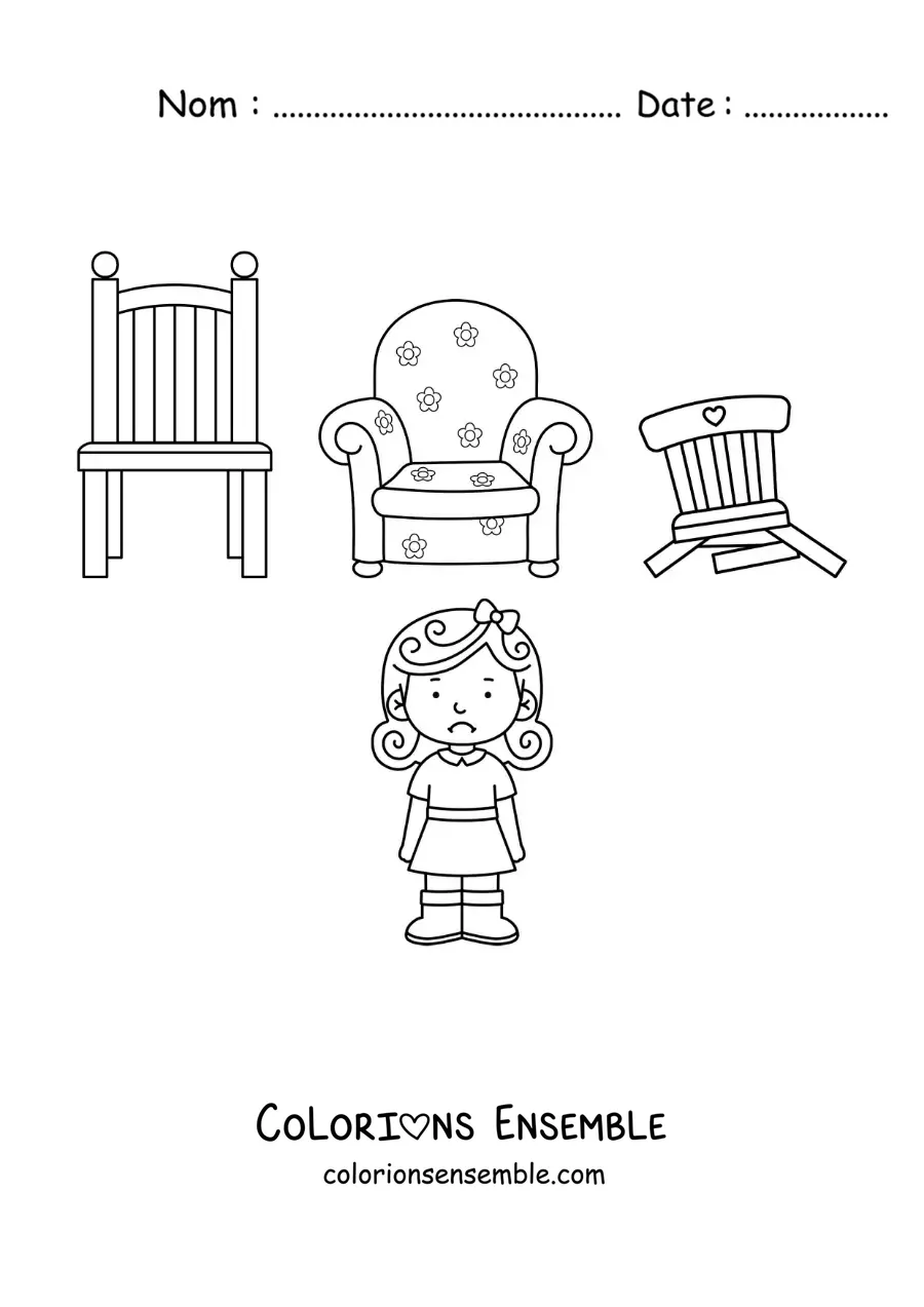 Image à colorier de Boucle d’or et les chaises des trois ours