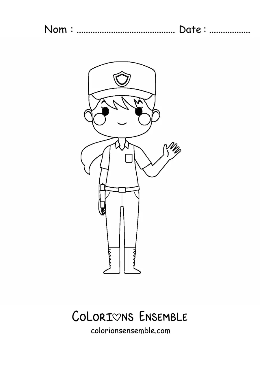 Image à colorier d’une femme policière kawaii