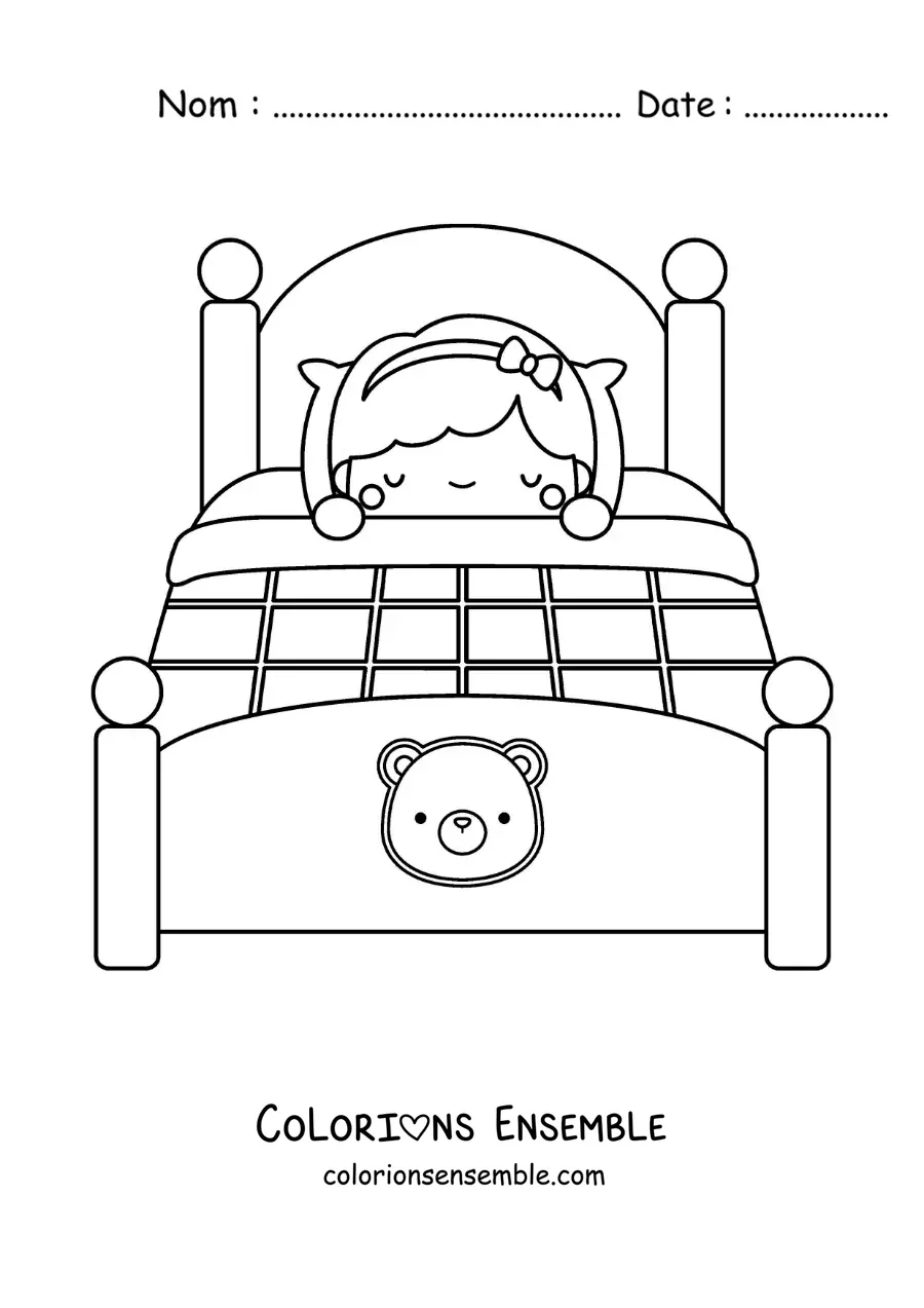 Image à colorier de Boucle d’or qui dort dans le lit des trois petits ours