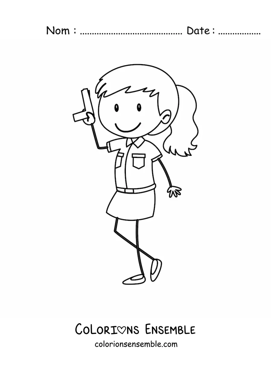 Image à colorier d’une femme policière armée en dessin animé