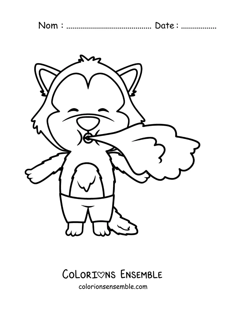 Image à colorier du grand méchant loup qui souffle pour abattre les maisons des cochons