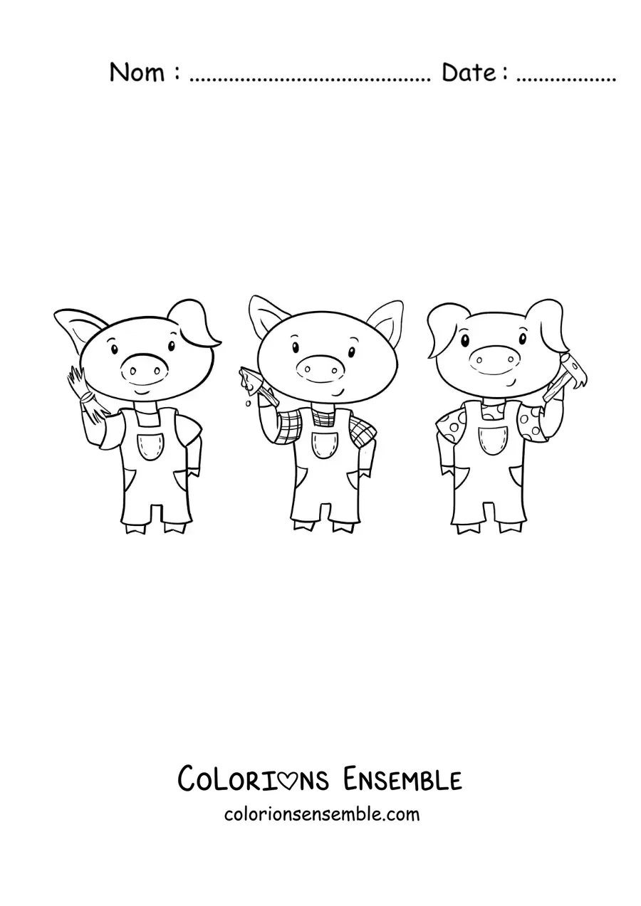 Image à colorier des trois petits cochons en dessin animé