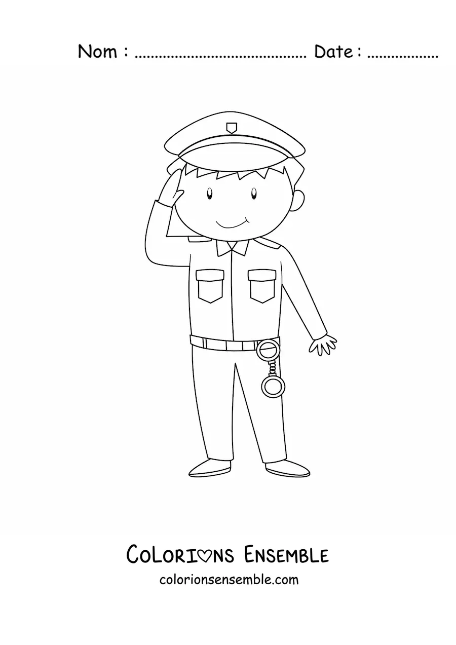 Image à colorier d’un policier en uniforme