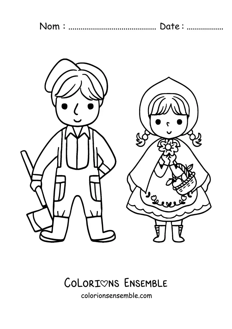 Image à colorier du Petit Chaperon rouge et du bûcheron