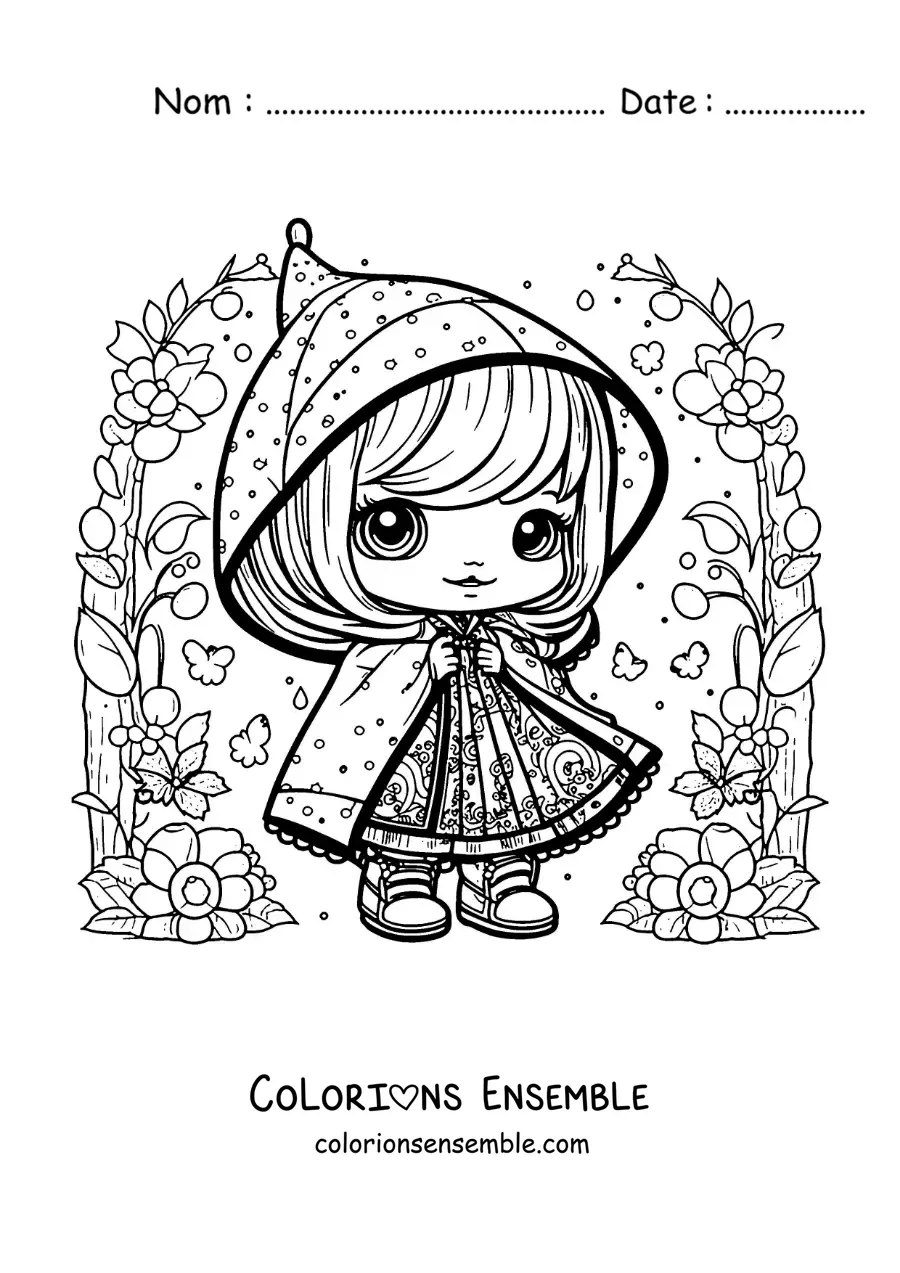 Image à colorier du Petit Chaperon rouge kawaii